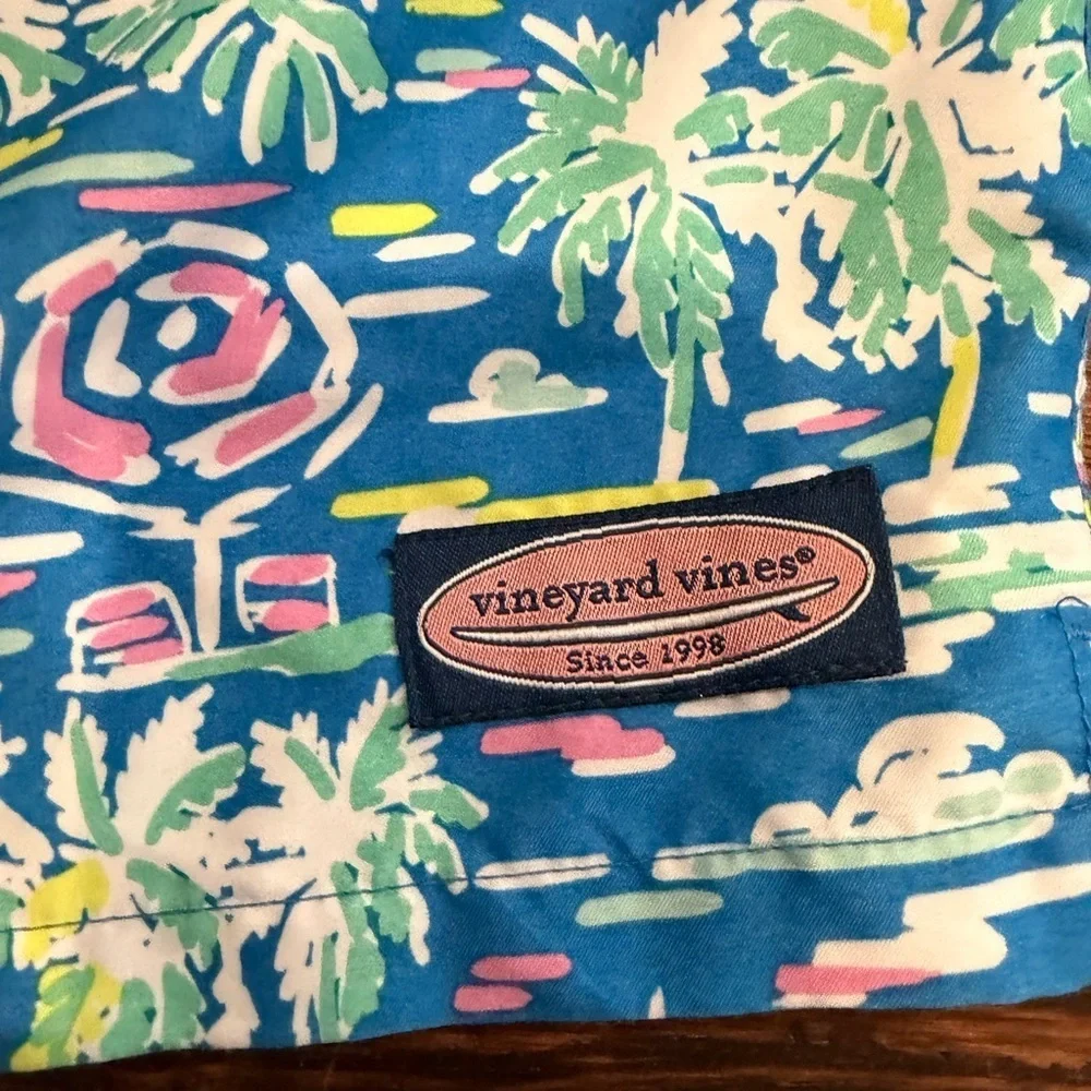 Vineyard Vines Chappy 7” Blue Tropical Sail Lined Swim Trunks Pockets Sz Xl
